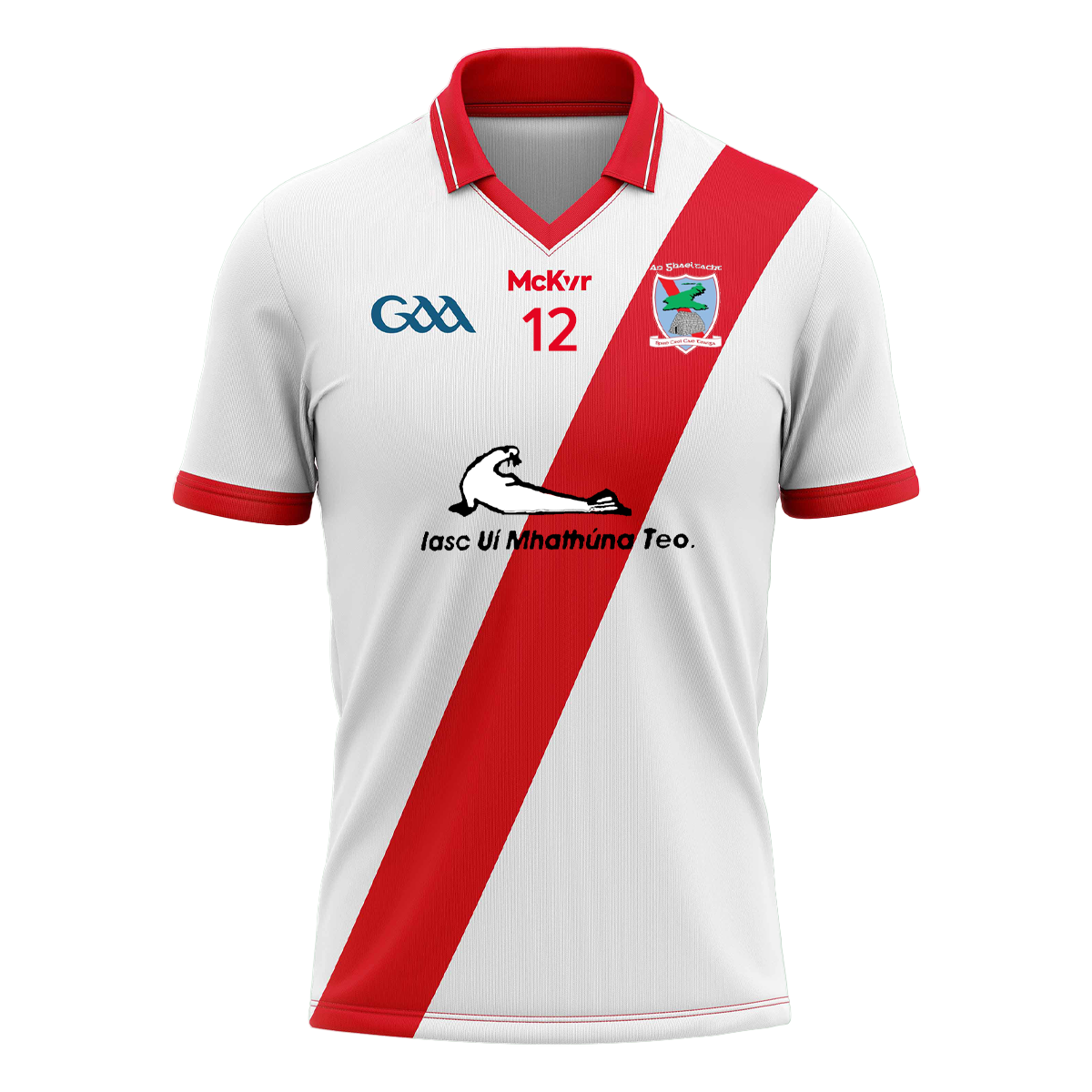 Mc Keever An Ghaeltacht GAA Numbered Playing Jersey Adult White/Red  Player Fit
