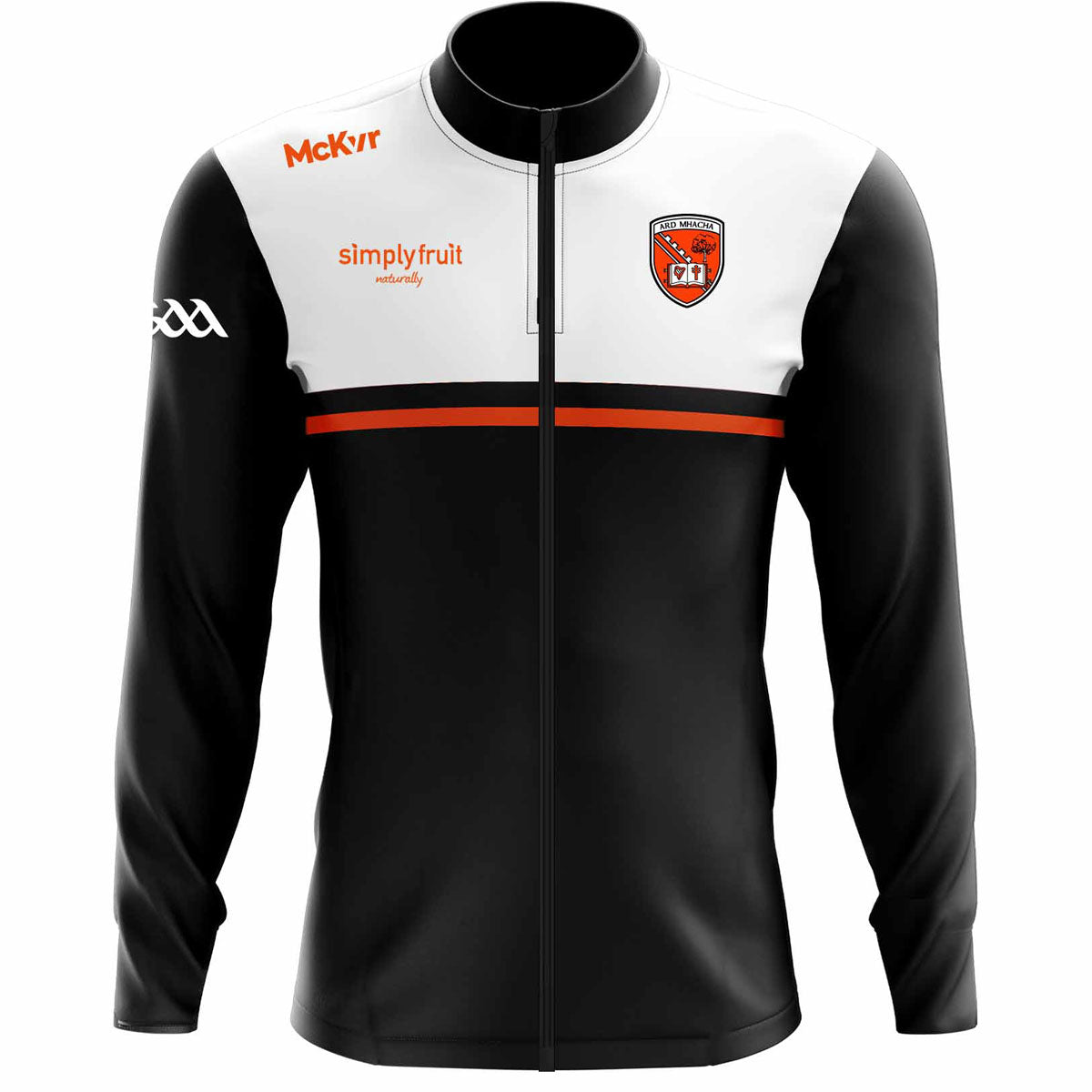 Mc Keever Armagh GAA Official Vital Full Zip Track Top - Adult - Black/White/Orange