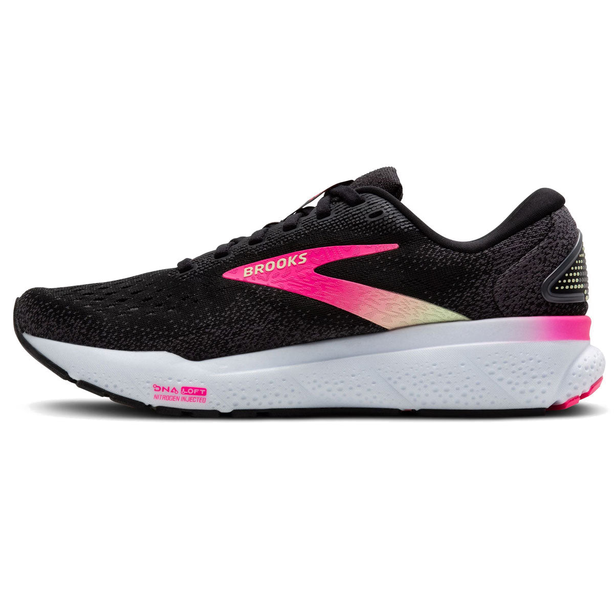 Brooks Ghost 16 Running Shoes - Womens - Black/Pink/Yellow