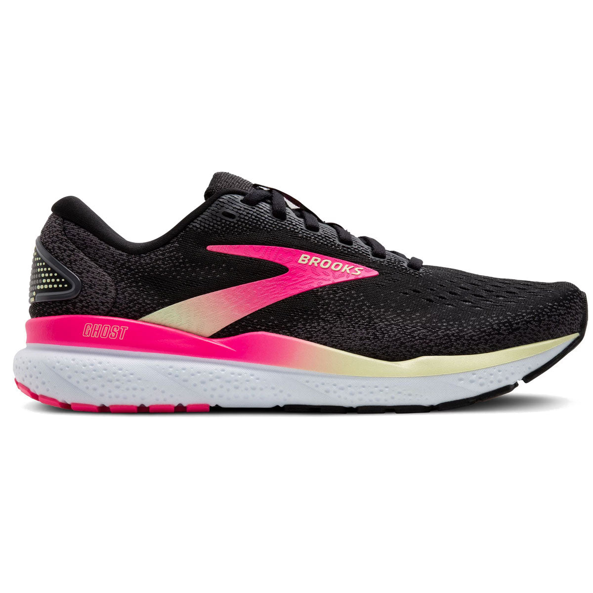Brooks Ghost 16 Running Shoes - Womens - Black/Pink/Yellow