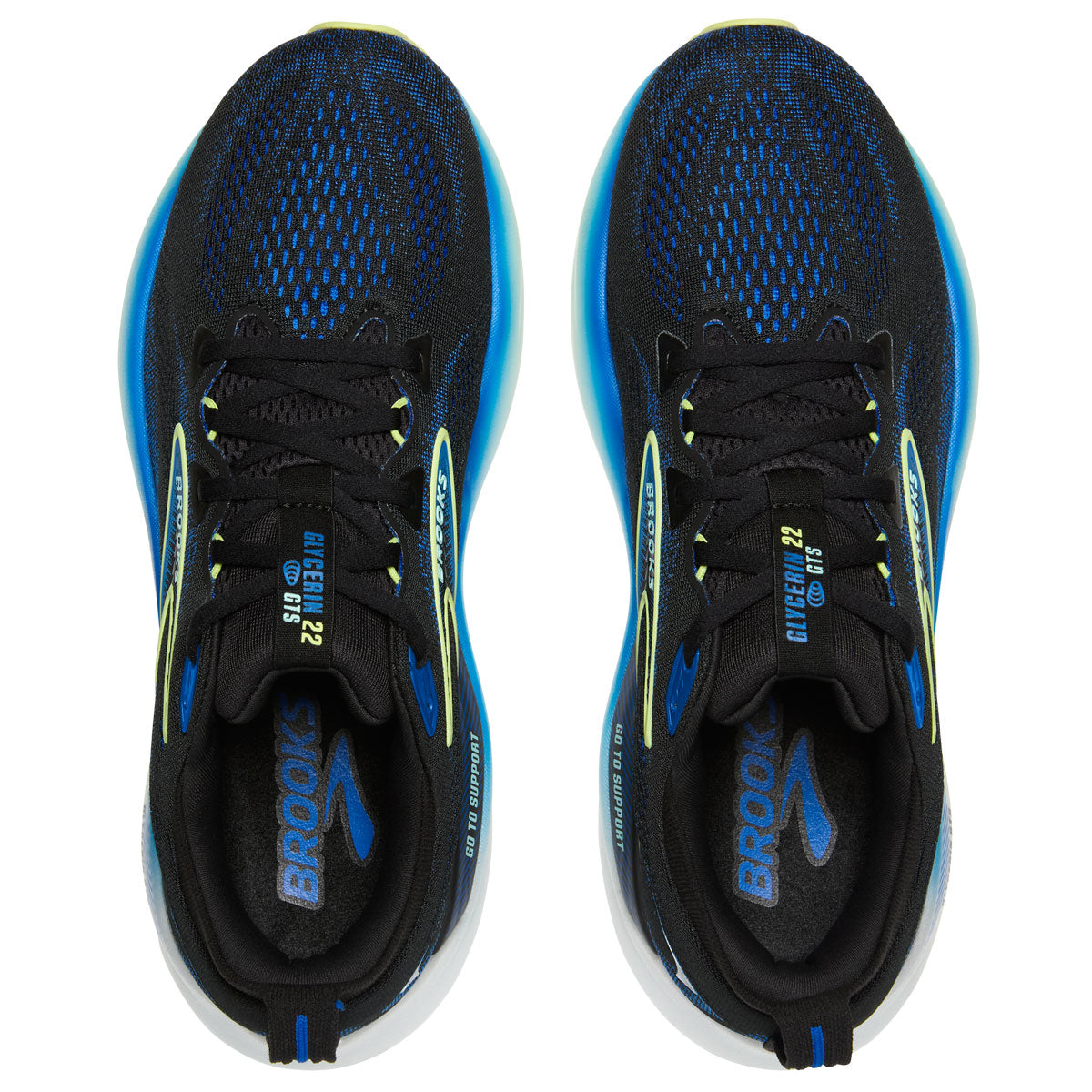 Brooks Glycerin GTS 22 Running Shoes - Mens - Black/Cobalt/Neo Yellow