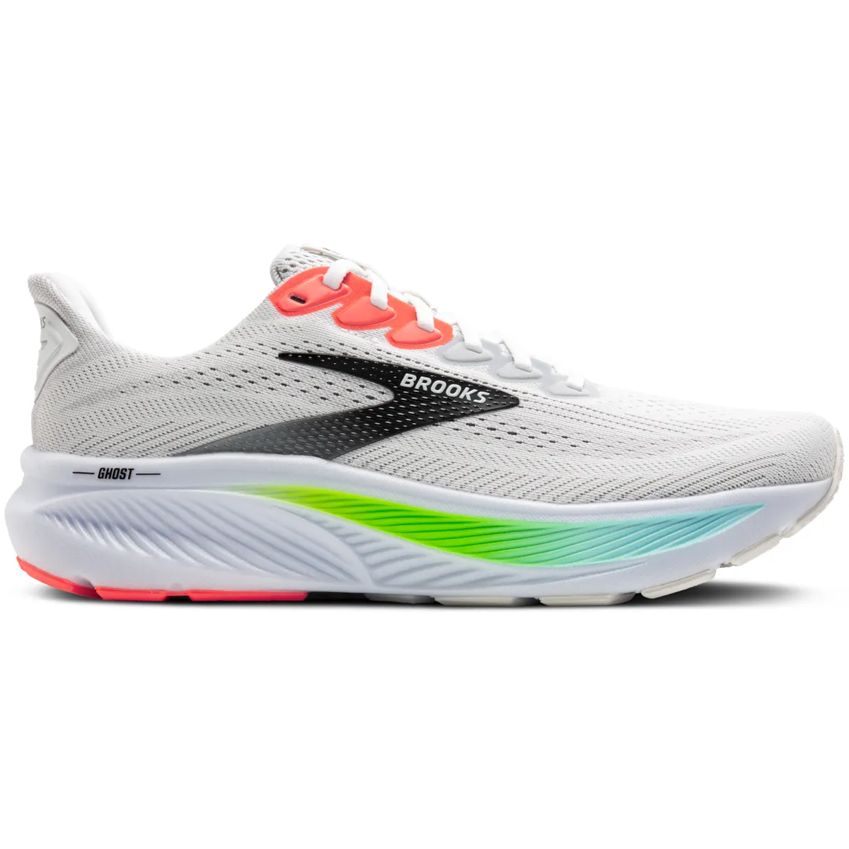 Brooks Ghost 17 Running Shoes - Mens - White/Pink Clay/Gecko
