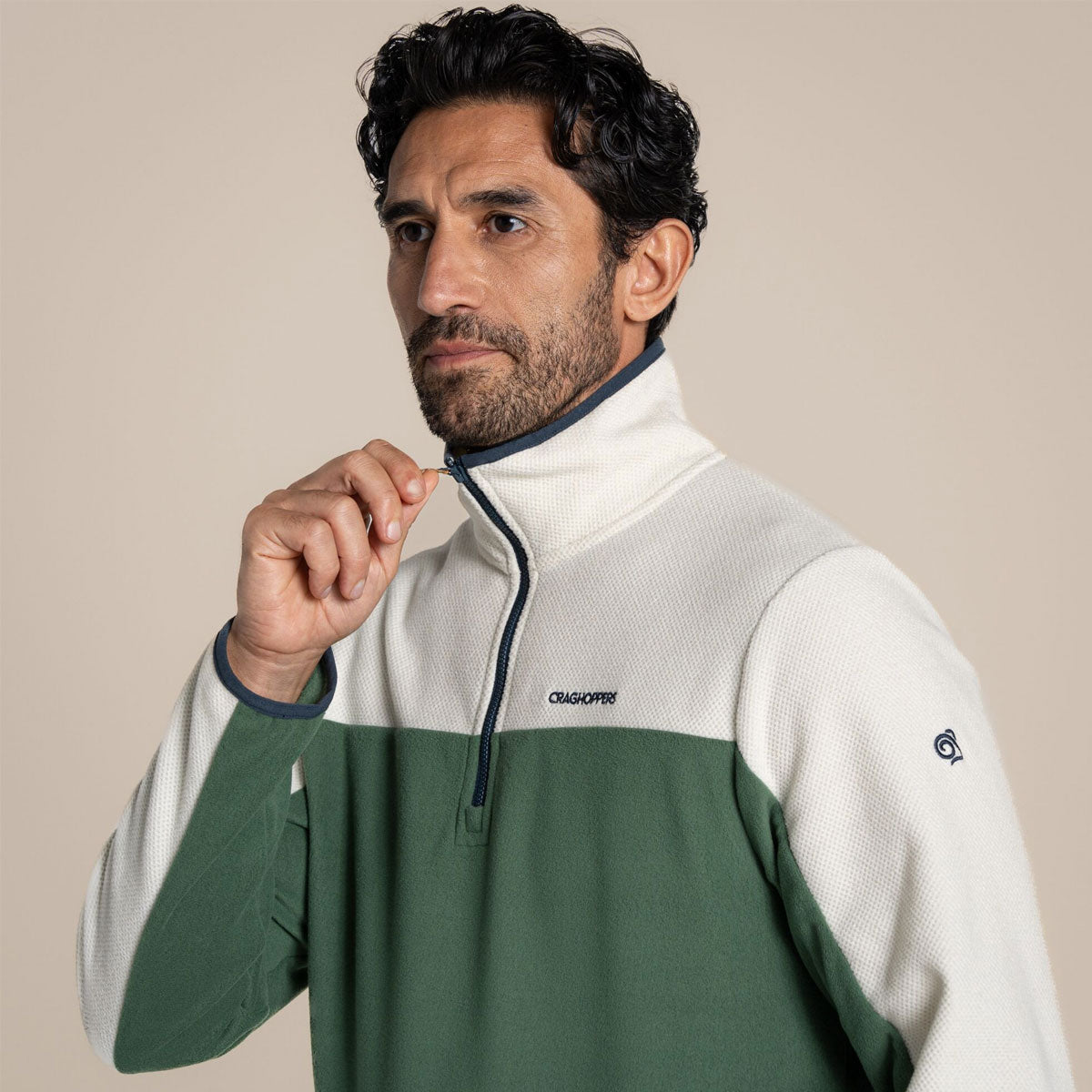 Craghoppers Javi Half Zip Fleece - Mens - Ecru/Mangrove Green