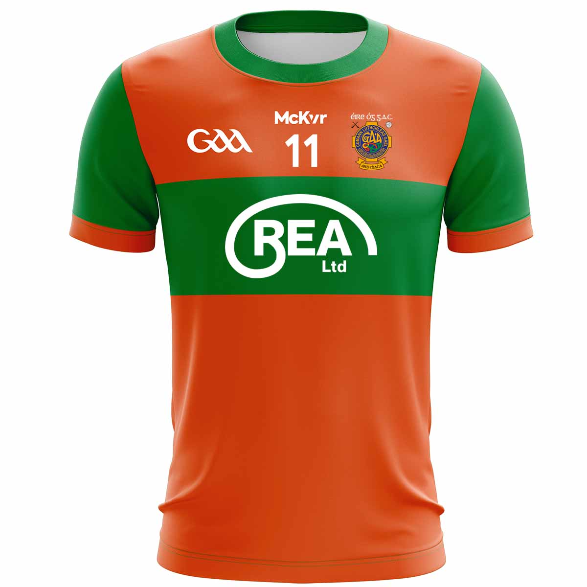 McKvr Eire Og GAC Numbered Senior Playing Jersey - Youth - Orange/Green