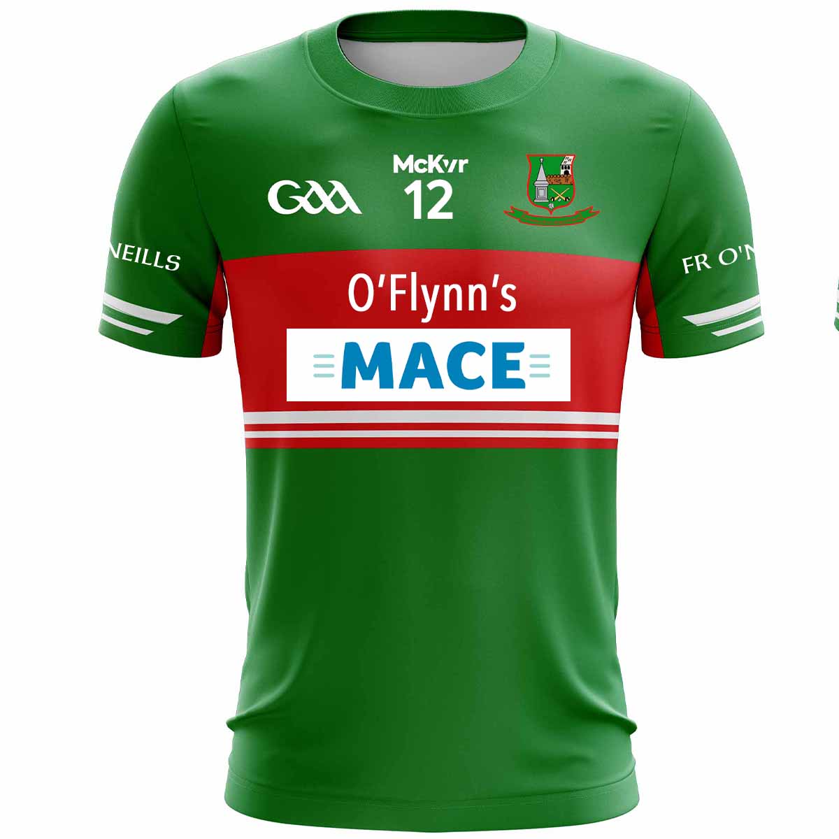 McKvr Fr O'Neills GAA Numbered Home Jersey Adult Green/Red Player Fit