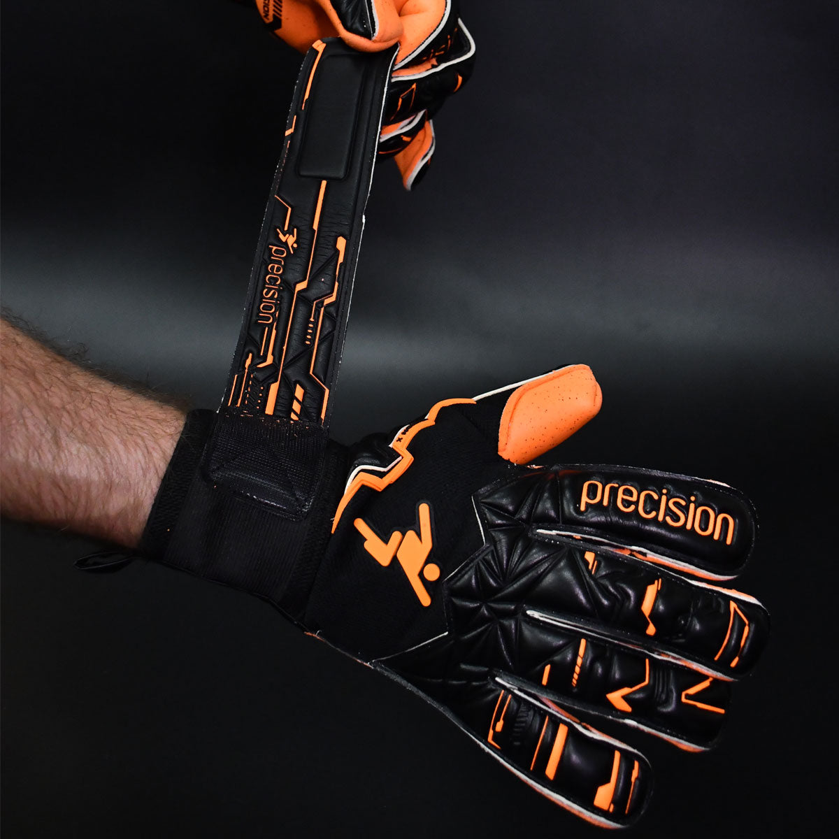Precision Training Fusion X Pro Surround Quartz Goalkeeper Gloves - Adult - Black/Orange