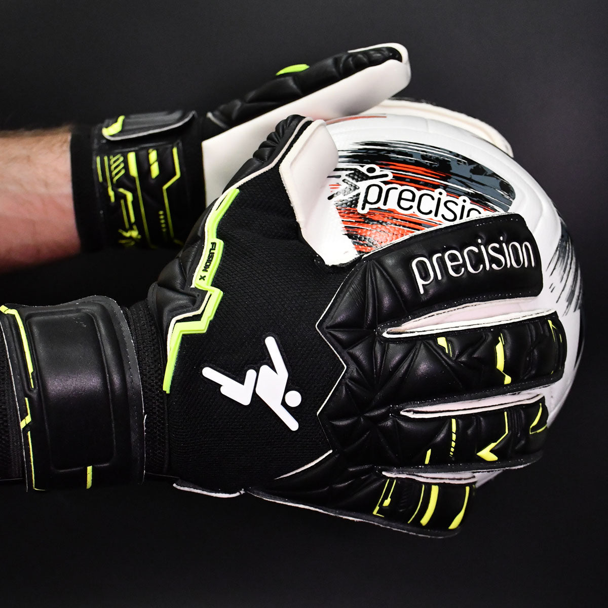 Precision Training Fusion X Pro Roll Finger Giga Goalkeeper Gloves - Adult - Black/Lime/White