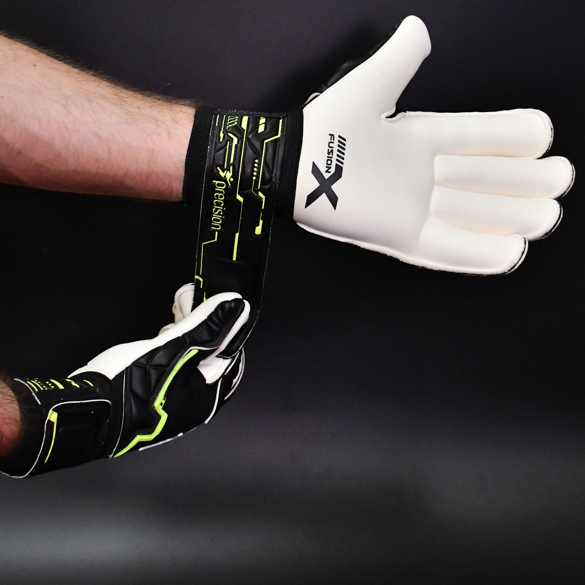 Precision Training Fusion X Pro Roll Finger Giga Goalkeeper Gloves - Adult - Black/Lime/White