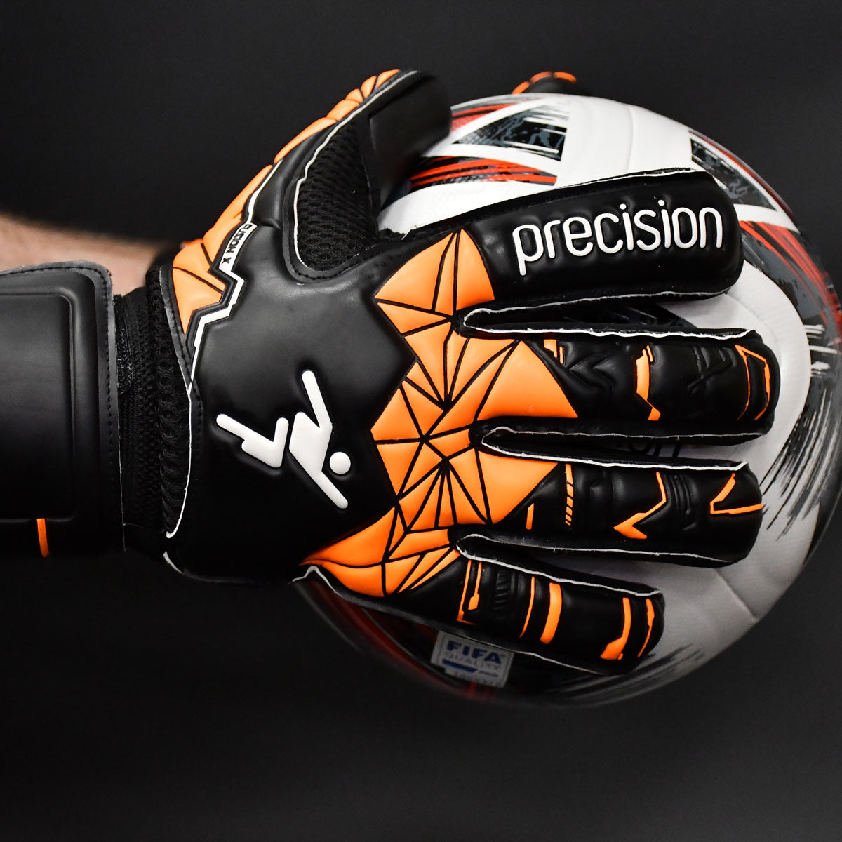 Precision Training Fusion X Roll Finger Protect Goalkeeper Gloves - Adult - Black/Orange