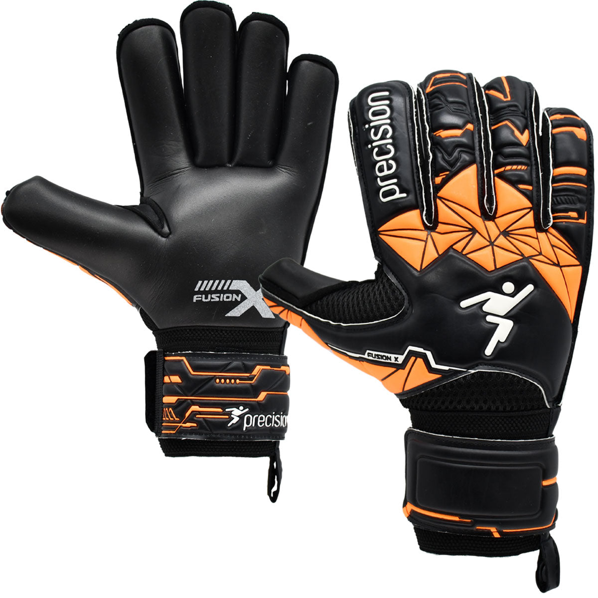 Precision Training Fusion X Roll Finger Protect Goalkeeper Gloves - Adult - Black/Orange