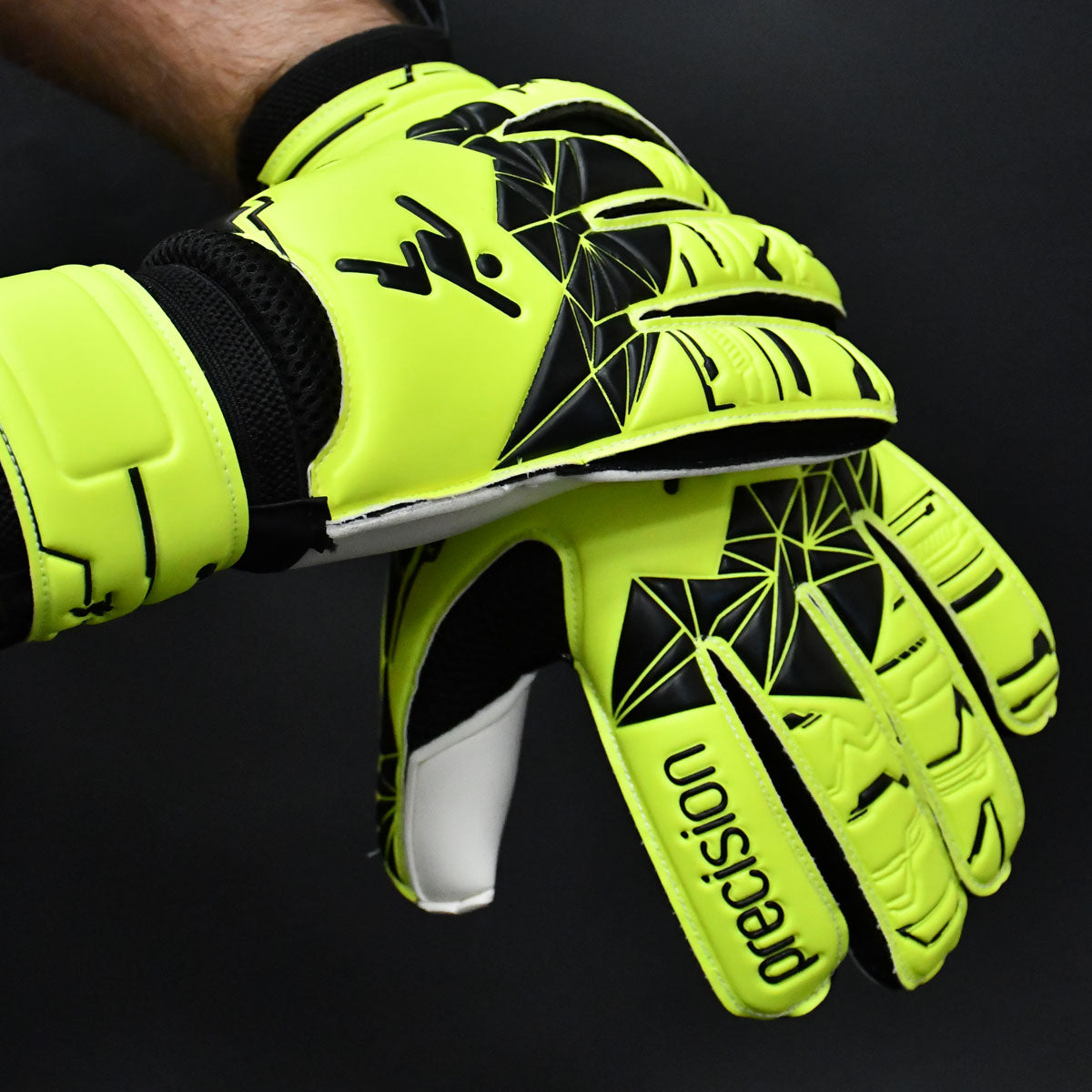 Precision Training Fusion X Flat Cut Essential Goalkeeper Gloves - Youth - Yellow/Black/White