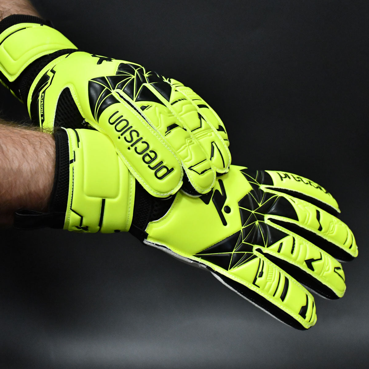 Precision Training Fusion X Flat Cut Essential Goalkeeper Gloves - Youth - Yellow/Black/White