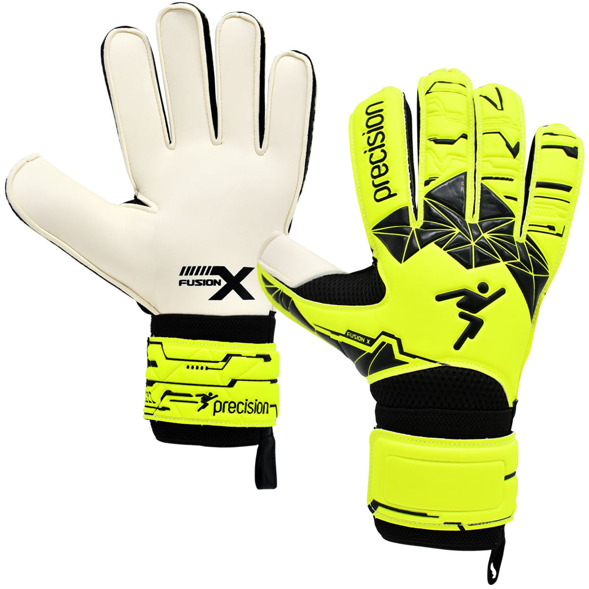 Precision Training Fusion X Flat Cut Essential Goalkeeper Gloves - Youth - Yellow/Black/White