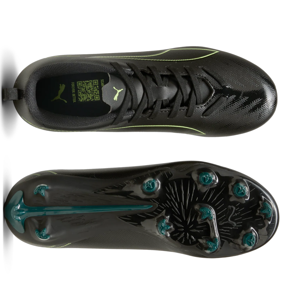Puma Ultra 6 Play FG/AG JR Football Boots - Youth - Black/Fizzy Light/Green