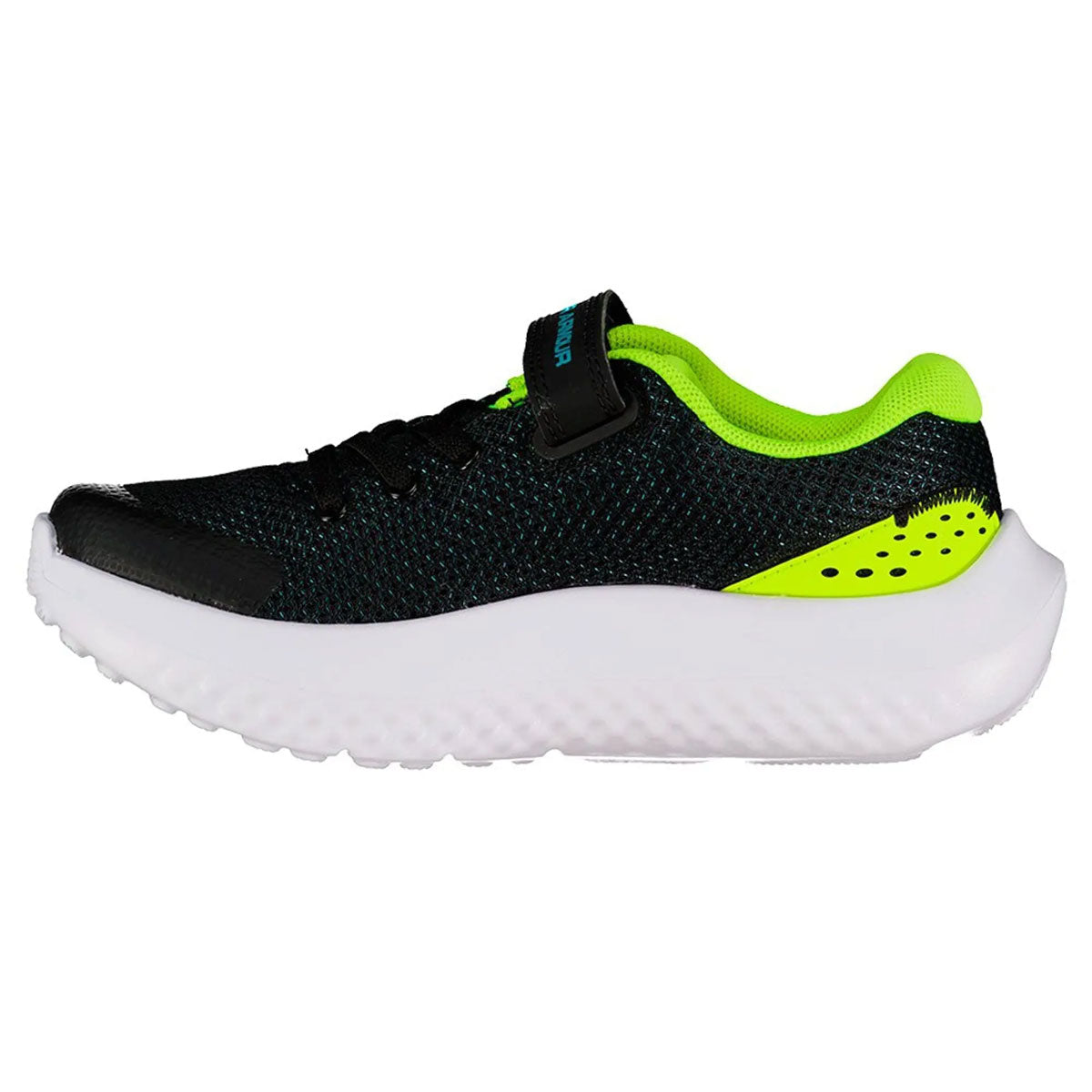 Under Armour BPS Surge 4 AC Running Shoes - Boys - Black/High Vis Yellow/Circuit Teal