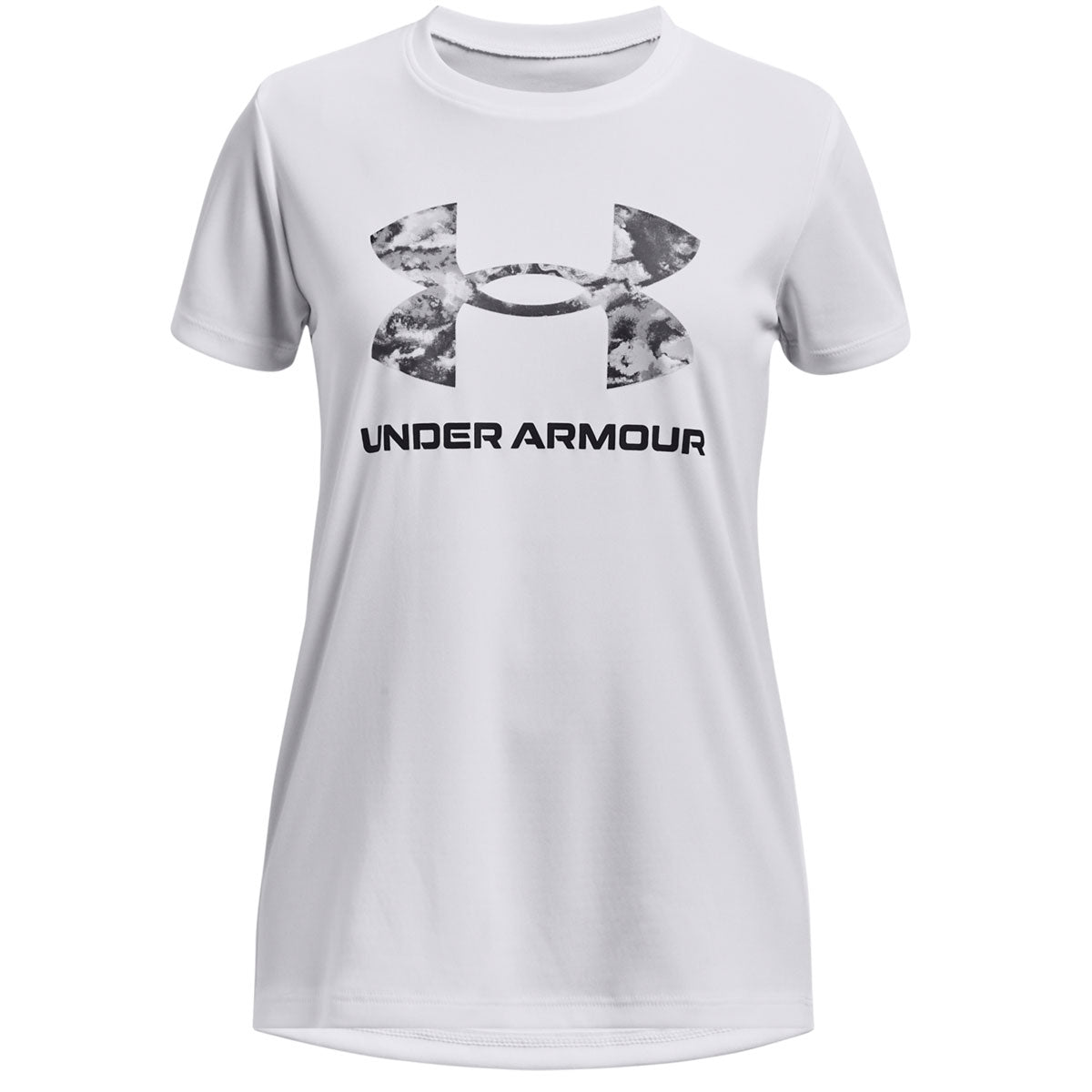 Under Armour Solid Print Fill Big Logo Short Sleeve Tee - Girls - White/Black