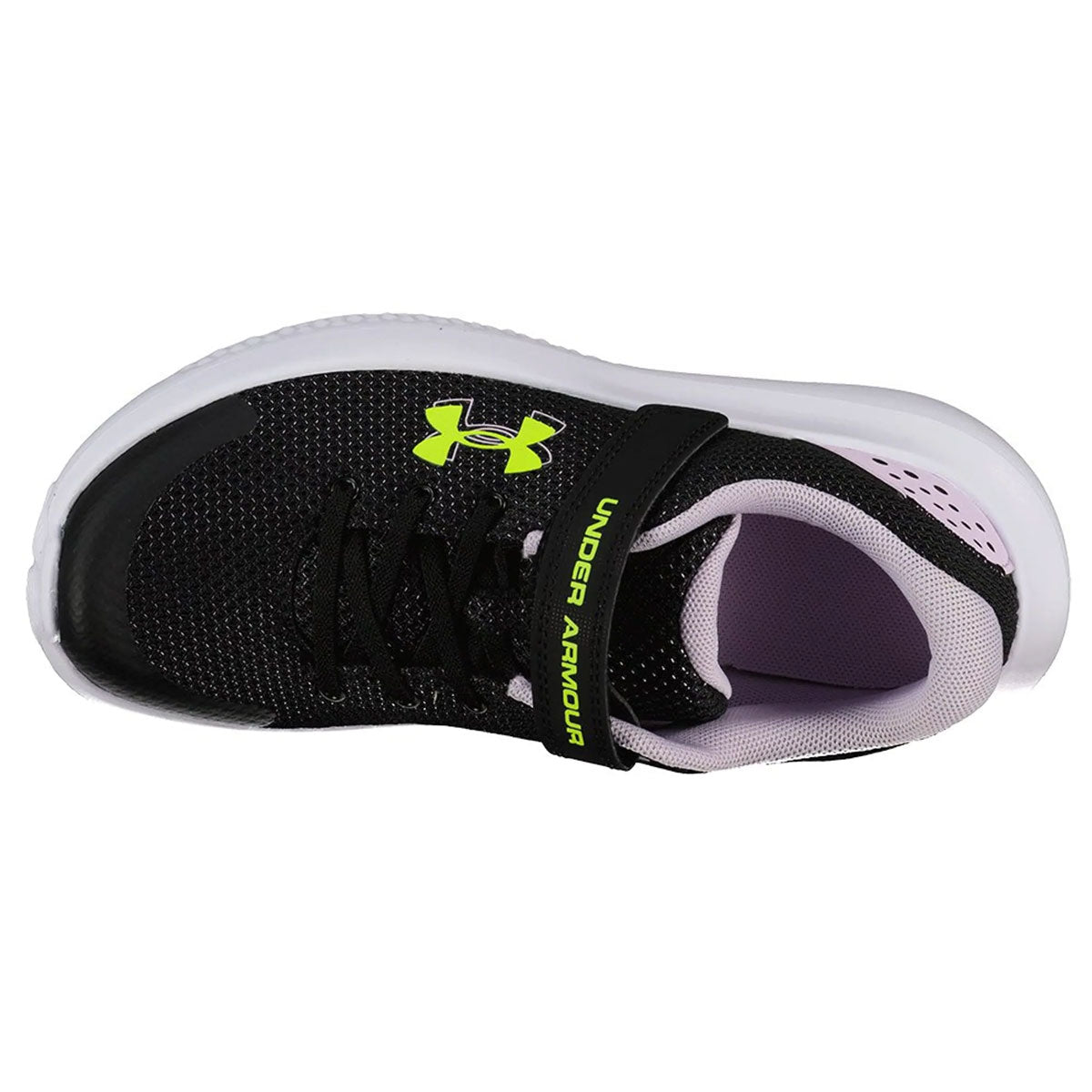 Under Armour GPS Surge 4 AC Running Shoes - Girls - Black/Purple Ace/High Vis Yellow