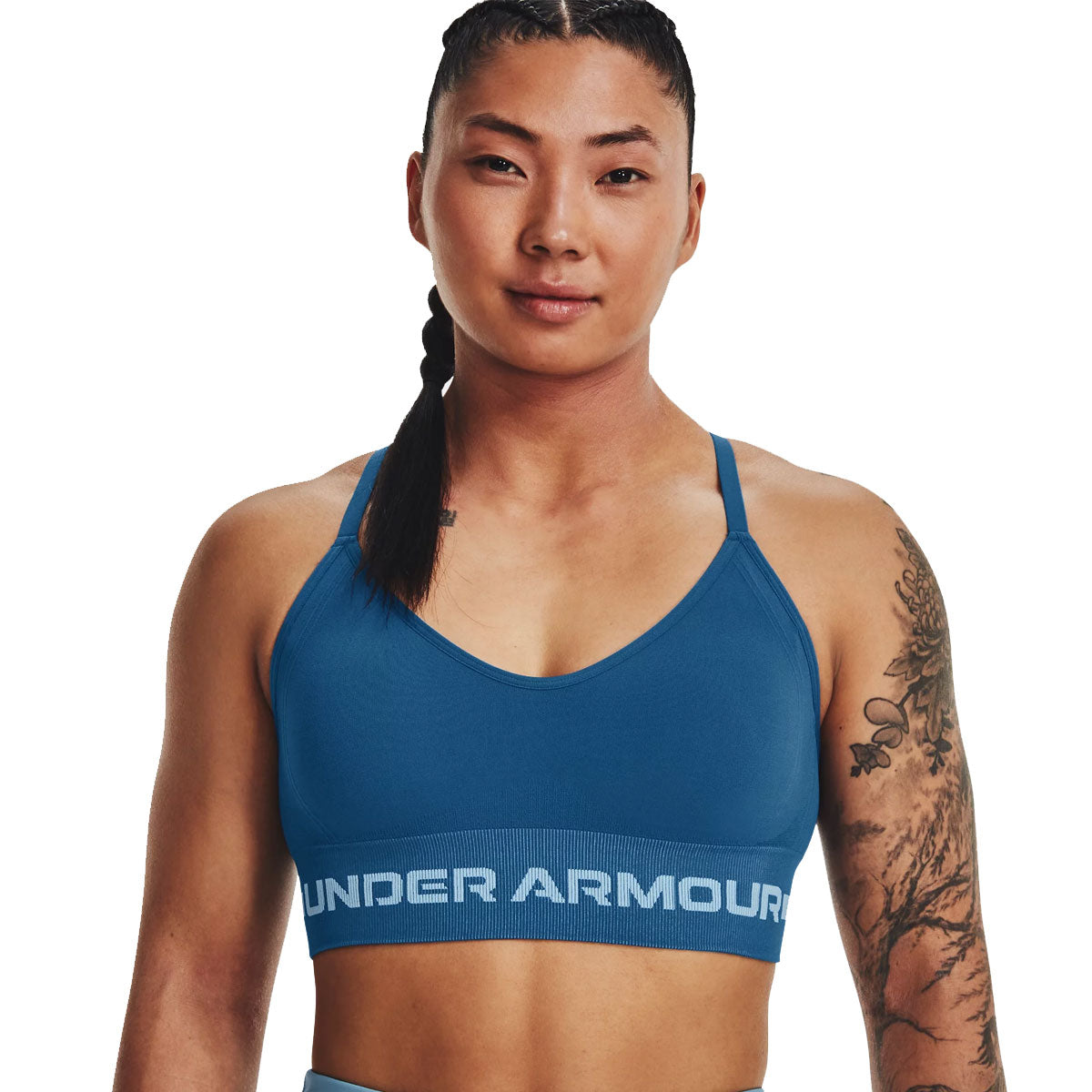 Under Armour Seamless Low Long Sports Bra - Womens - Varsity Blue/Blizzard