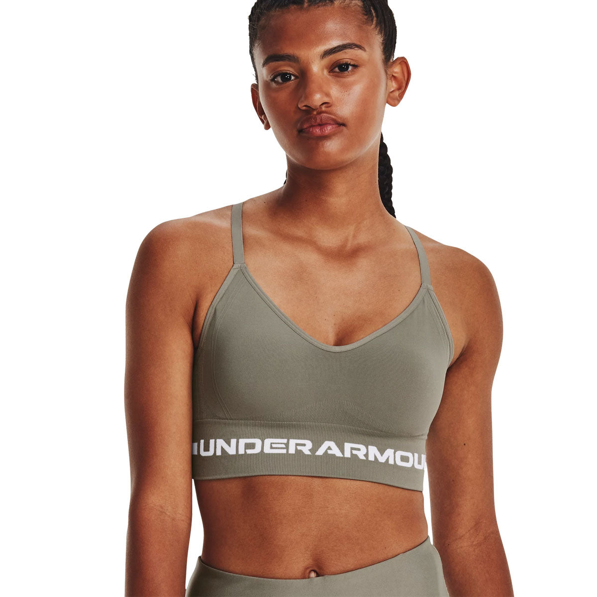 Under Armour Seamless Low Long Sports Bra - Womens - Grove Green/White
