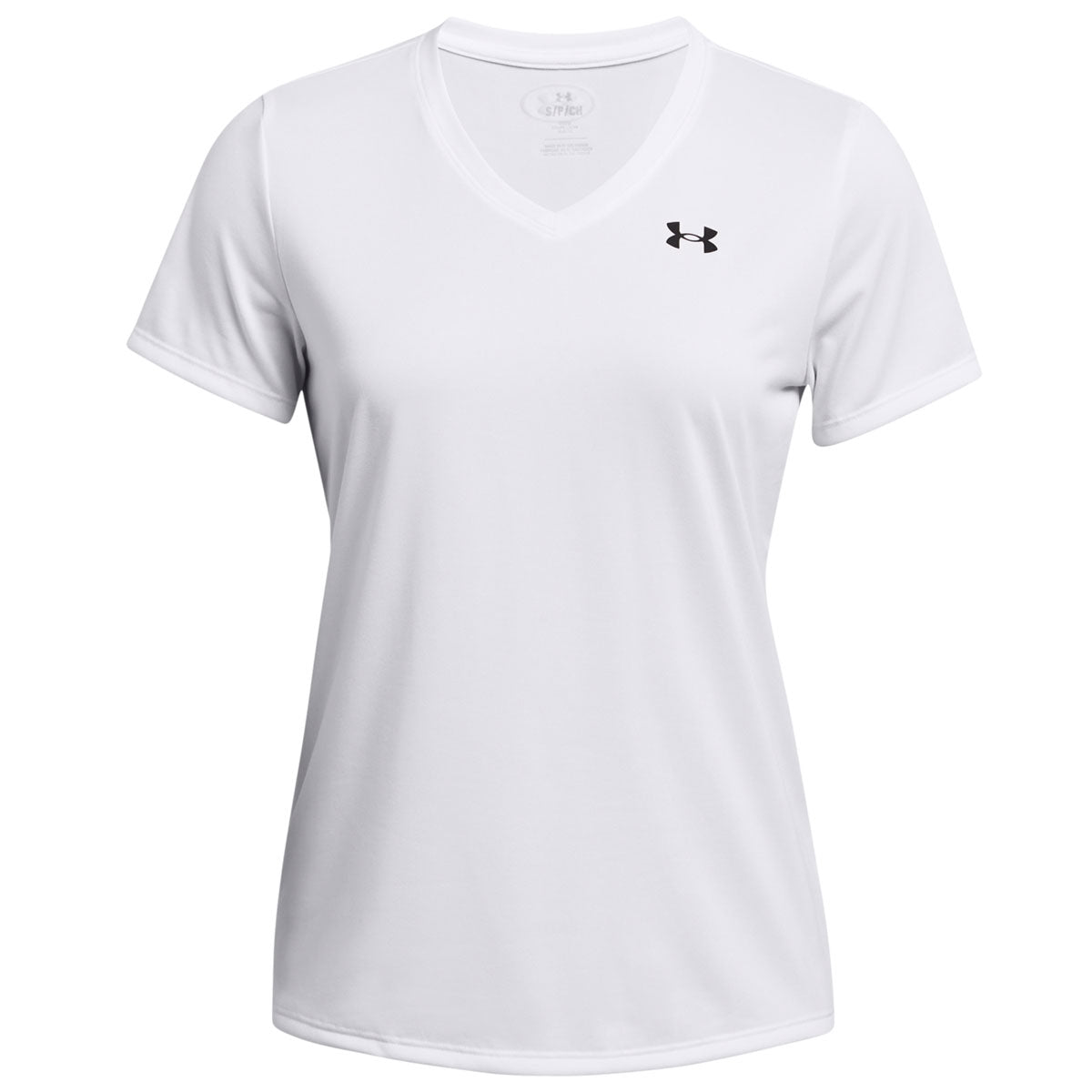 Under Armour Tech Solid V Neck Short Sleeve Tee Womens White Black