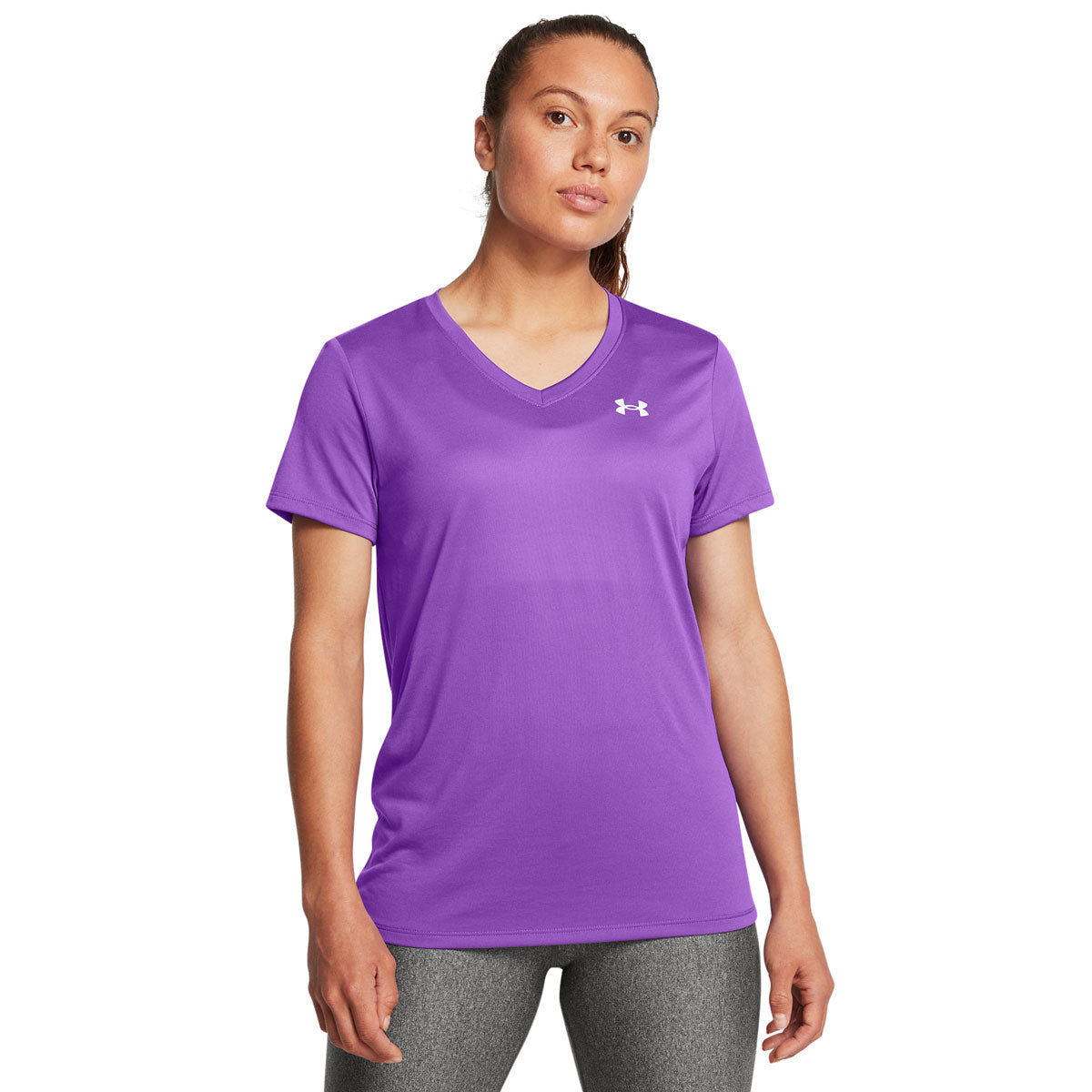 Under Armour Tech V-Neck Solid Training Tee - Womens - Lavish/White