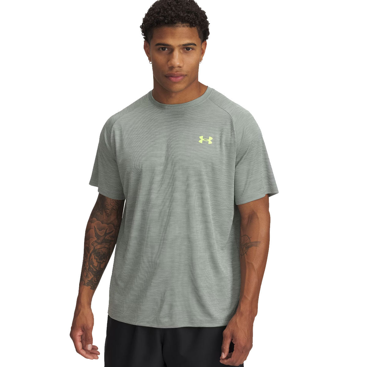 Under Armour Tech Textured Short Sleeve Tee - Mens - Silica Green/High Vis Yellow