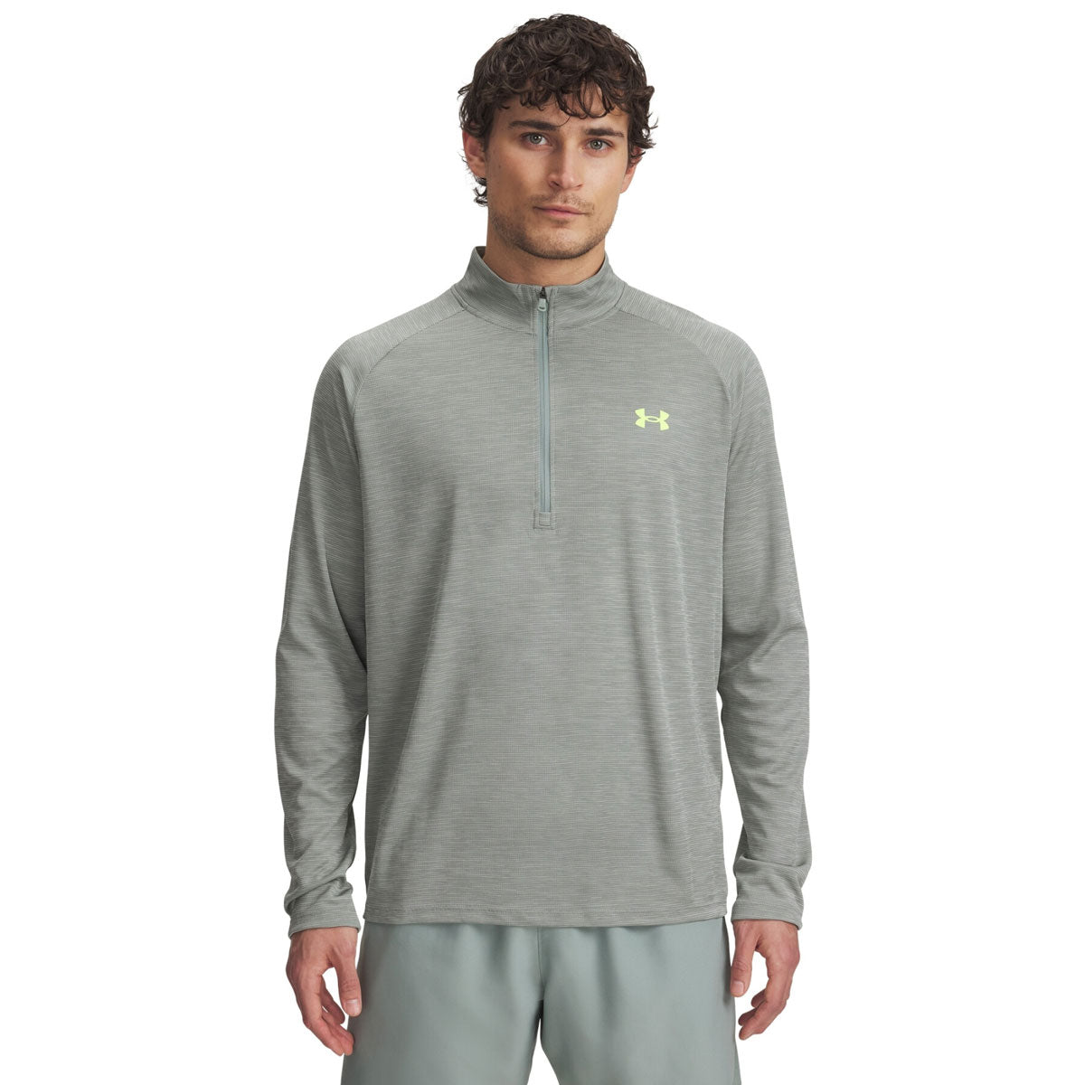 Under Armour Tech Textured 1/2 Zip Training Top - Mens - Silica Green/High Vis Yellow
