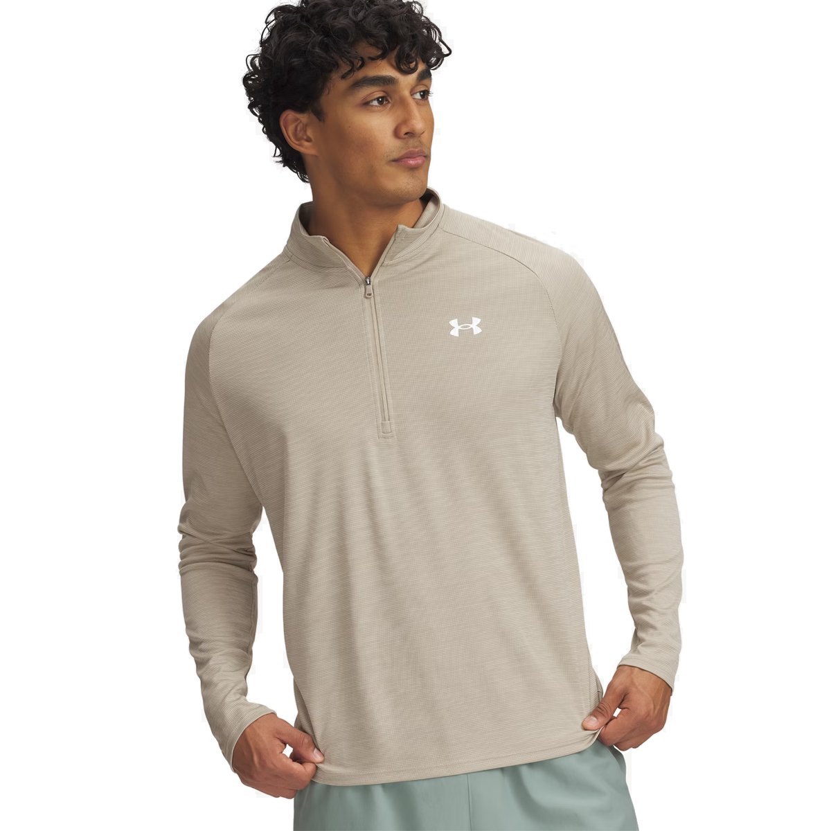 Under Armour Tech Textured 1/2 Zip Training Top - Mens - City Khaki/White