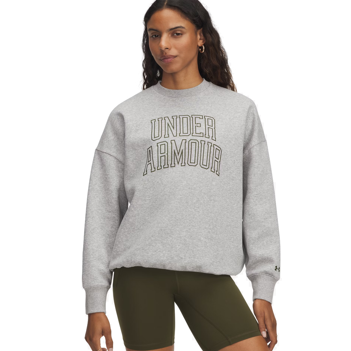 Under Armour Rival Fleece Oversized Varsity Crew - Womens - Halo Grey/Green