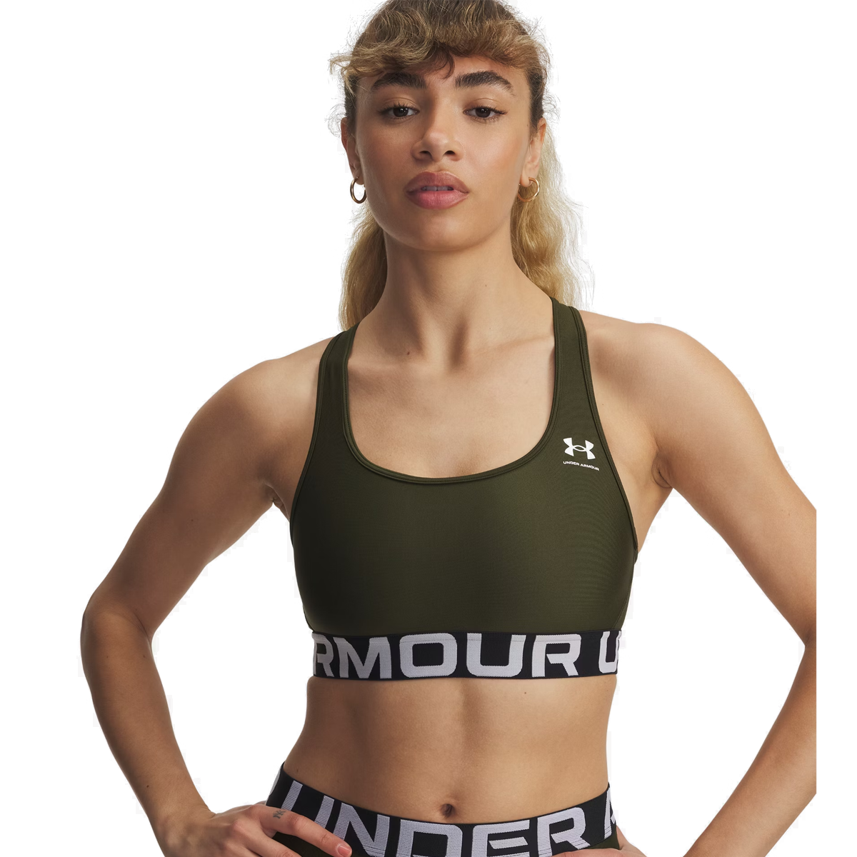 Under Armour HeatGear Armour Mid Branded Sports Bra - Womens - Green/White