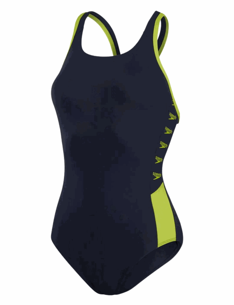 Speedo Boom Logo Splice Muscleback Swimsuit - Womens - Navy/Green