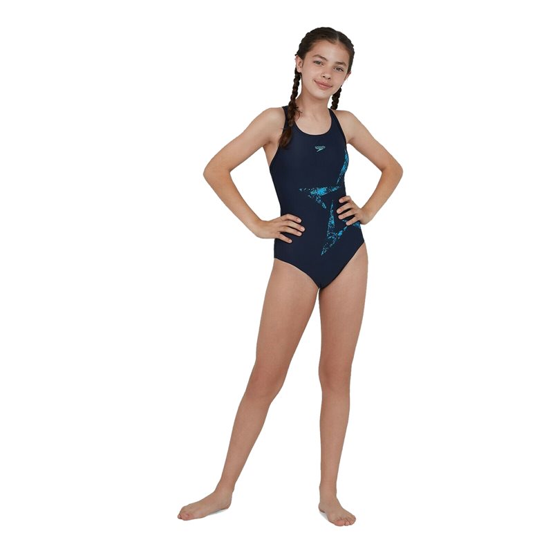 Speedo Boomstar Placement Flyback Swimsuit - Girls - Navy/Pool