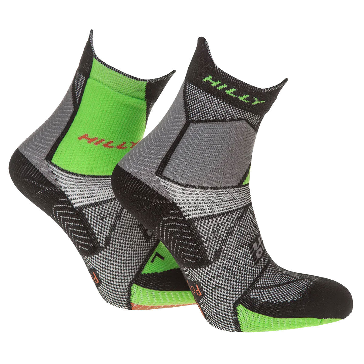 Hilly Marathon Fresh Anklet Med Socks - Mens - Black/Grey/Lime Green