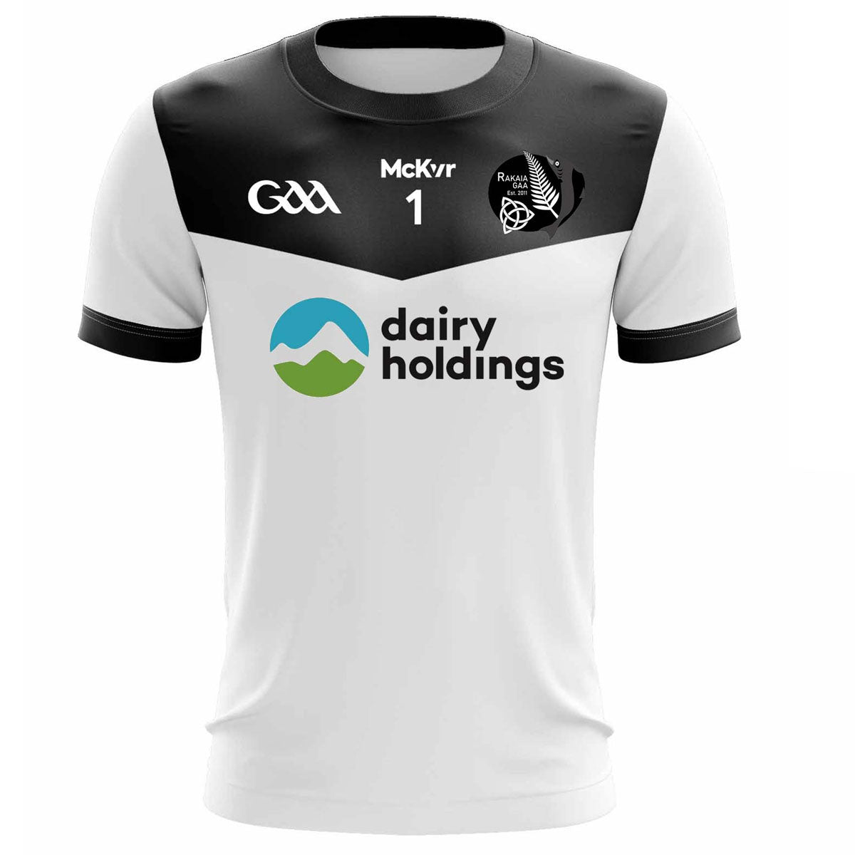 Mc Keever Rakaia GAA Numbered Goalkeeper Jersey - Adult - White/Black Player Fit