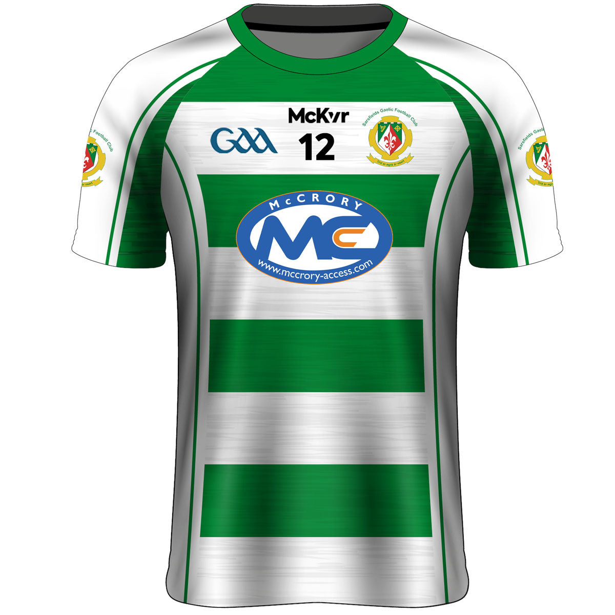Mc Keever Sarsfields GAA Numbered Match Jersey - Youth - White/Green