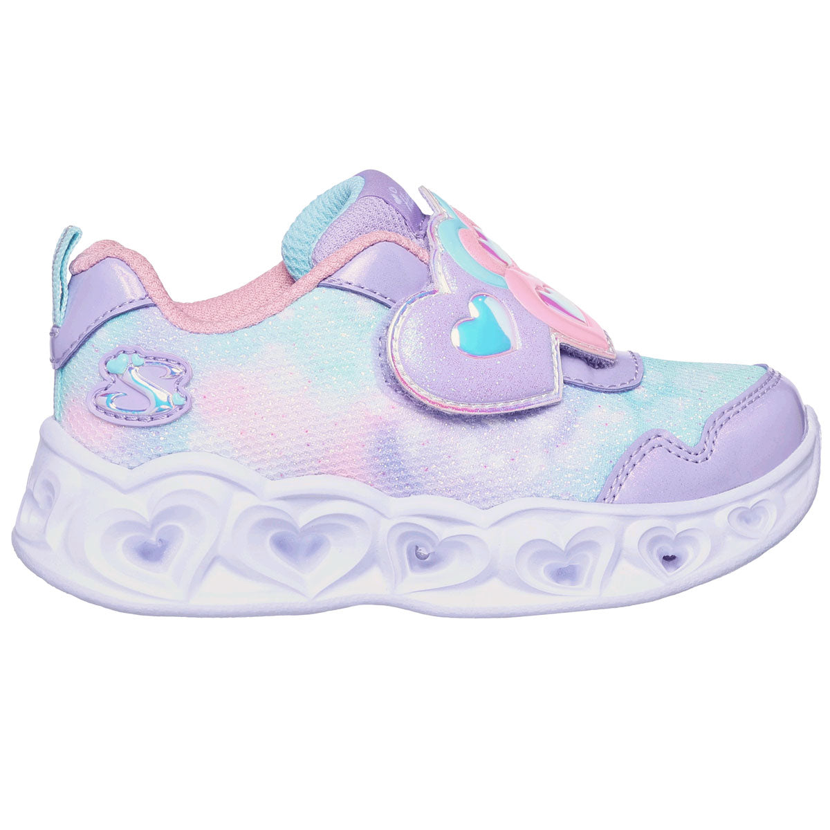 Skechers Heart Lights Trainers - Girls - Lilac/Pink/Blue
