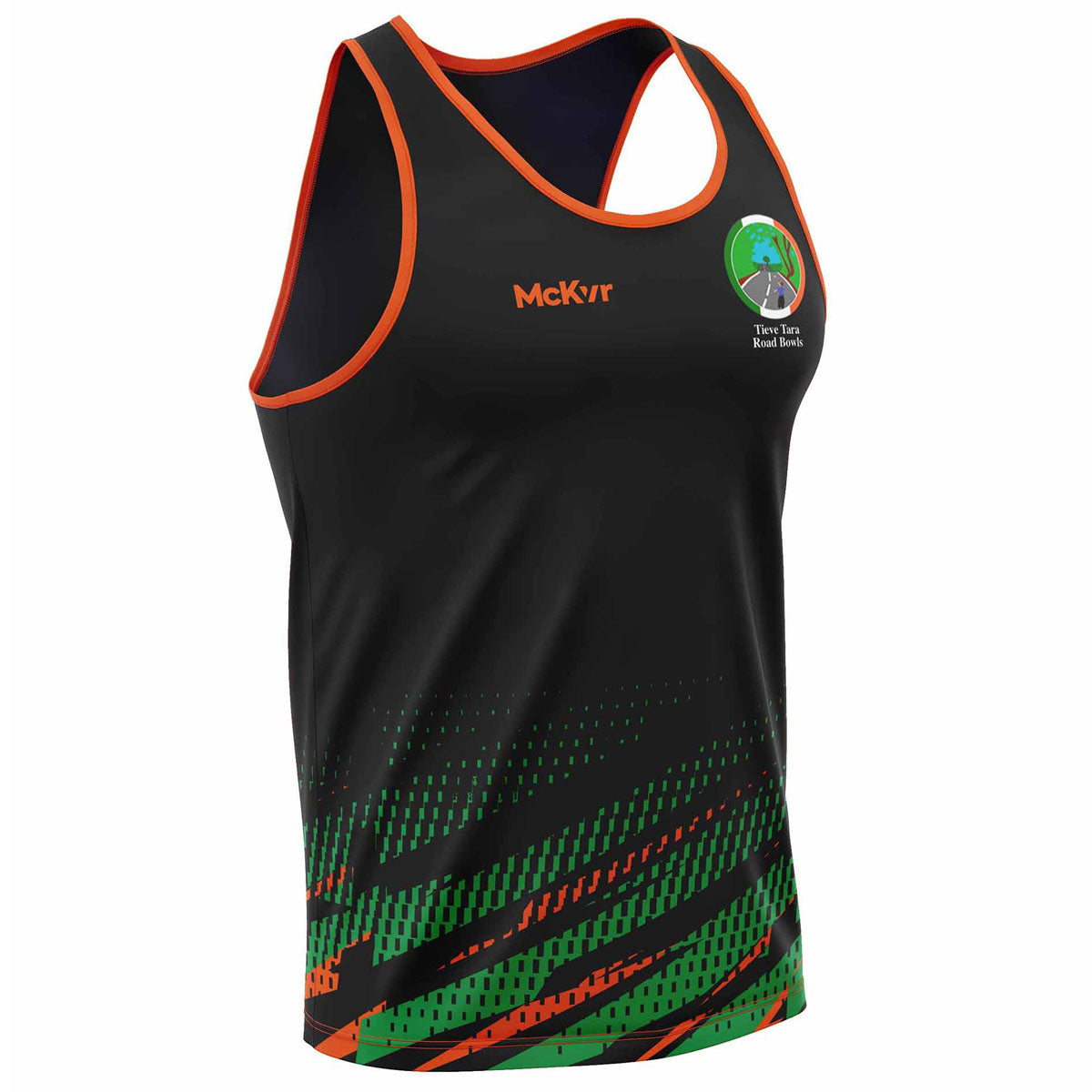 McKvr Tieve Tara Road Bowls Vest - Adult - Black/Green/Orange