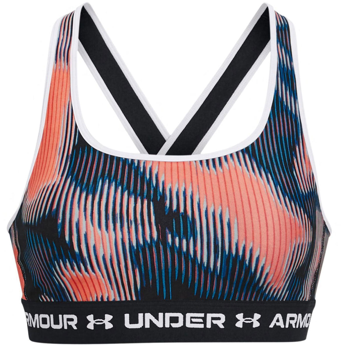 Under Armour Mid Crossback Print Sports Bra - Womens - Peach/Coral Dust/White