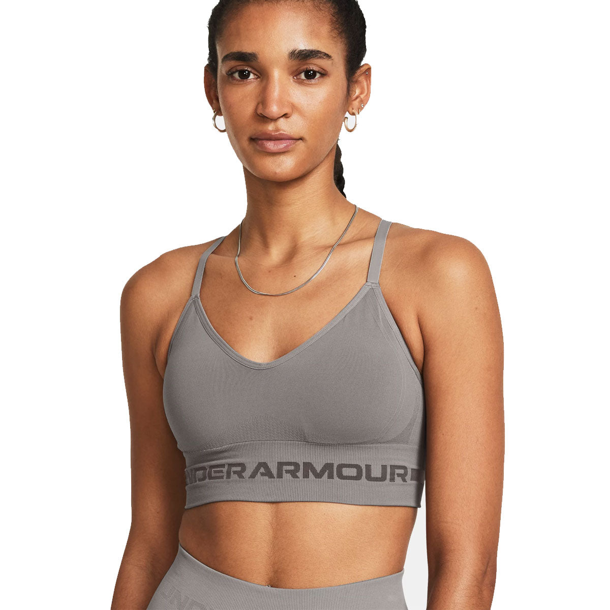 Under Armour Seamless Low Long Sports Bra - Womens - Pewter/Fresh Clay